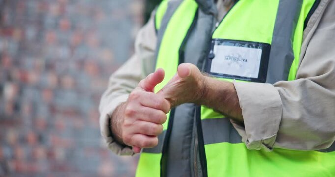 Hands, pain and construction man with injury, joint and wrist inflammation from arthritis. Architect worker, carpal tunnel and tension from manual labour male person and medical accident on job site