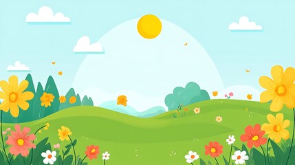 Fototapeta premium Springtime Landscape with Blooming Flowers