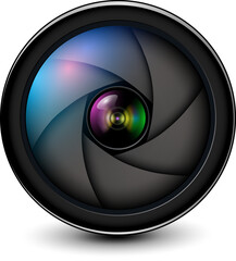 Camera photo lens, 3d icon illustration.