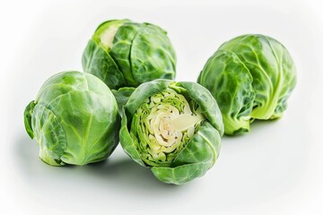 Fototapeta premium Brussels sprouts isolated on a white background. Green Brussels Sprouts Close-Up