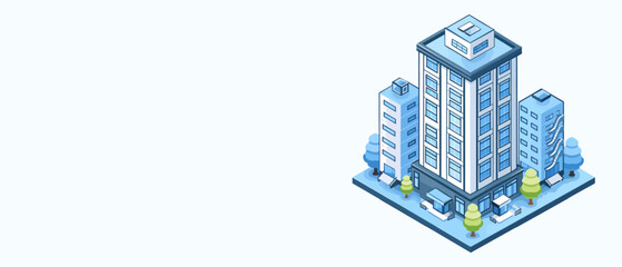 Fototapeta premium An isometric illustration of a modern cityscape with tall buildings and trees.