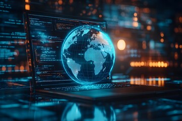 Obraz premium A global virtual event on a laptop or tablet screen