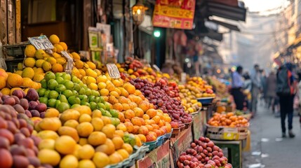 Vibrant Fruit Stalls at a bustling Market