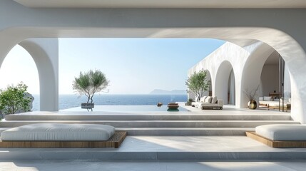 Obraz premium Modern Minimalist Terrace with Ocean View