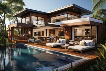 Fototapeta premium Photo of a modern design house with outdoor space