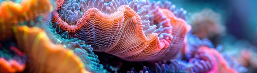 Obraz premium A colorful coral reef with a variety of colors including orange, yellow