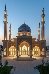 Fototapeta premium Expansive mosque with a central dome and minarets