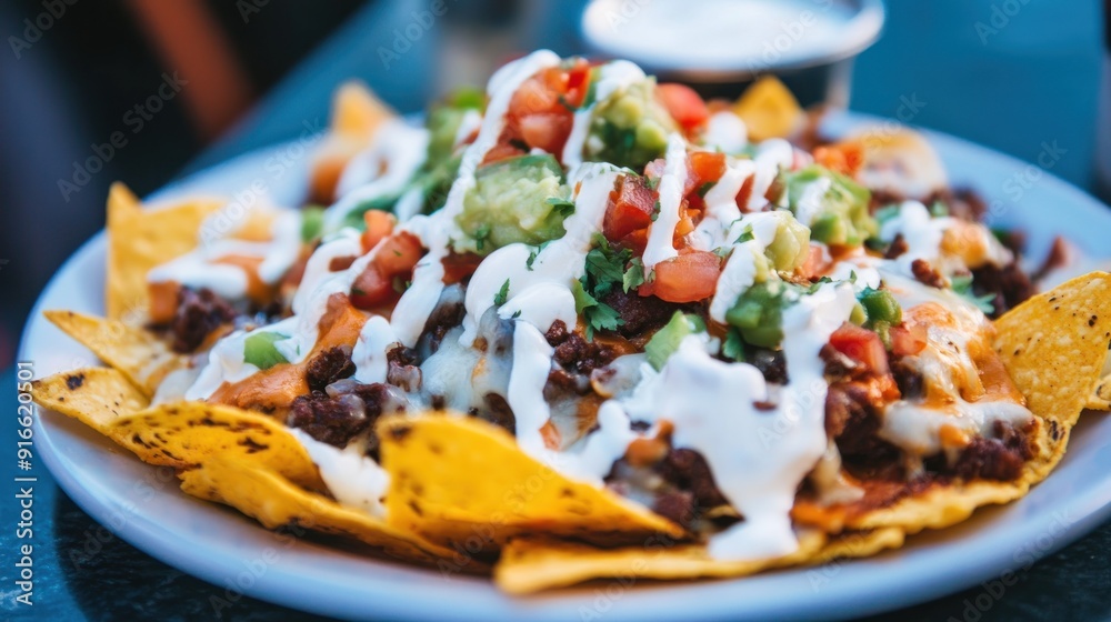 Canvas Prints Delicious Nachos with Beef, Guacamole, and Sour Cream