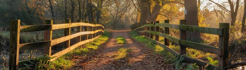 A wooden fence with a bridge over a path