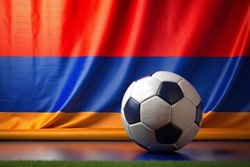 Fototapeta premium Armenia flag with soccer ball. Football.