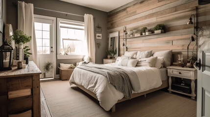 Beautiful farmhouse style bedroom interior