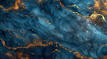 Fototapeta premium Blue Marble with Gold Splashes: Luxurious Abstract Texture Background