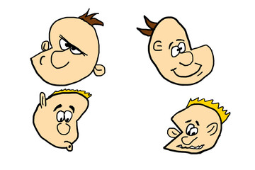 Four Cartoon Characters in Different Moods - White Background