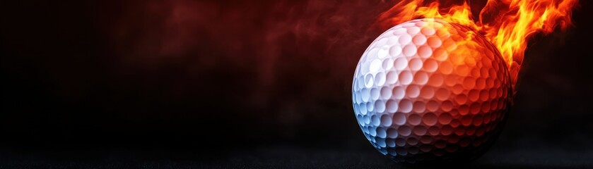 A dramatic image of a flaming golf ball against a dark background, symbolizing intensity and passion in the sport.