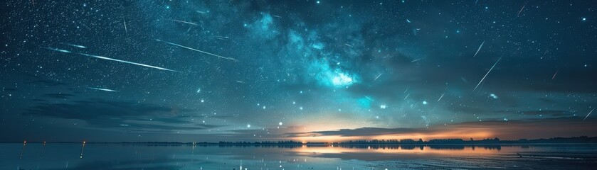 A beautiful night sky with a large starry sky and a small moon