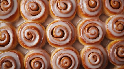 Top View of Cinnamon Rolls with Glaze in Oven Tray - Delicious Breakfast Pastry Photo (16:9)