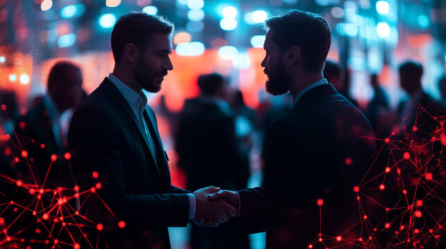 A businessman networking and shaking hands at a business event. businessman networking