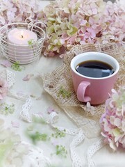 cup of tea and flowers