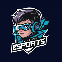 strong boy mask esports logo vector illustration