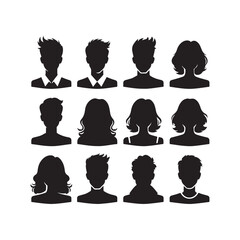 Vector Flat Icons Set Black Silhouettes of Men Women for User Profiles Avatars