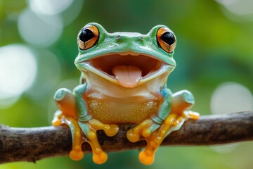 Tree frog, flying frog laughing , ai