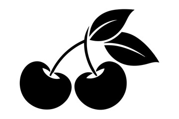 Cherry with leaf icon silhouette vector