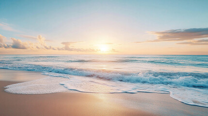 Obraz premium A serene beach sunrise. beach sunrise serene ocean waves sky horizon calm peaceful sand.