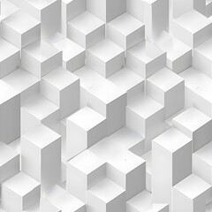 Abstract white geometric cubes in dynamic arrangement.