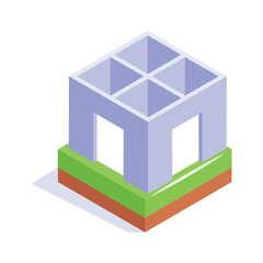 Construction site, under construction building isometric icon