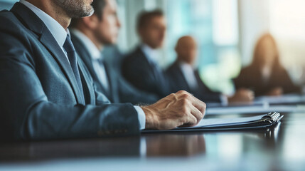 An executive making a decision during a board meeting. executive making