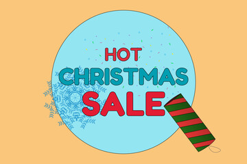Vibrant Christmas sale illustration featuring festive colors and elements like snowflakes and a firecracker. Perfect for holiday promotions.