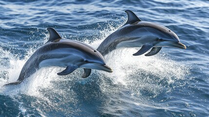 Fototapeta premium Two Dolphins Leaping Through Waves