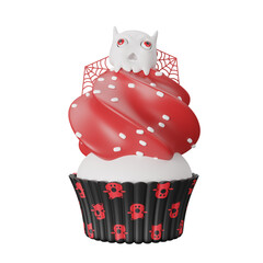 3D illustration ghost cute white cupcake with Halloween decor