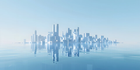 Abstract future urban agglomeration and water reflection