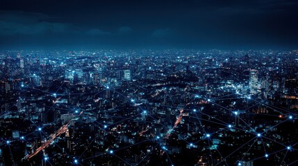 Night Cityscape with Connected Network