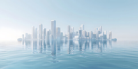 Abstract future urban agglomeration and water reflection