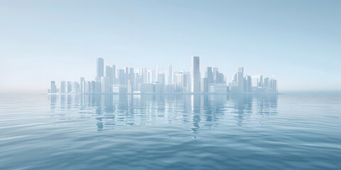 Fototapeta premium Abstract future urban agglomeration and water reflection