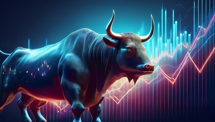 Bull stock market trading investment stick graph. Finance and economy concept,concept, bull, market, graph, animal, cow, head, isolated, skull, horn, buffalo, vector, white,