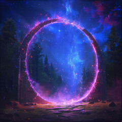 Cosmic Gateway: A mystical portal shimmers with cosmic energy, beckoning explorers to a realm of wonder and the unknown.   