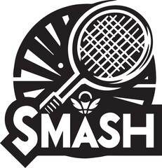 Jump Smash Badminton Vintage Minimalist Racket And Shuttlecock logo vector Black Silhouette