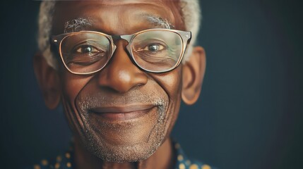 Generative artificial intelligence, close-up portrait of african american funny happy senior retiree. AI generation