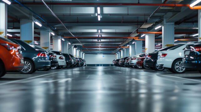 A parking lot with many cars parked in it