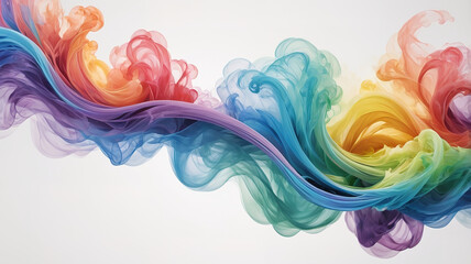 Bright and soft rainbow smoke waves, gently flowing on a white background in a clean.