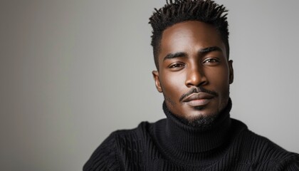 Obraz premium Portrait of a handsome black man wearing black turtleneck sweater