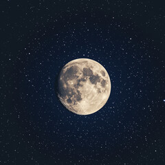 Obraz premium Full moon surrounded by twinkling stars in a clear night sky