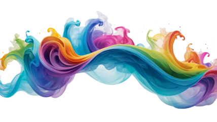 illustration of flowing rainbow smoke waves, soft and bright colors, gracefully swirling on a crisp Transparent background