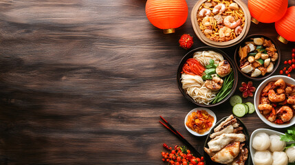 Chinese New Year feast lanterns and festive foods