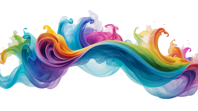 illustration of flowing rainbow smoke waves, soft and bright colors, gracefully swirling on a crisp Transparent background