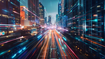 Fototapeta premium Load Shifting strategies in a futuristic city, where energy consumption shifts from peak demand periods to off-peak times, visualizing balanced power grids and innovative energy management