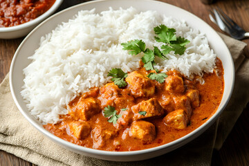 Indian chicken tikka masala with rice 